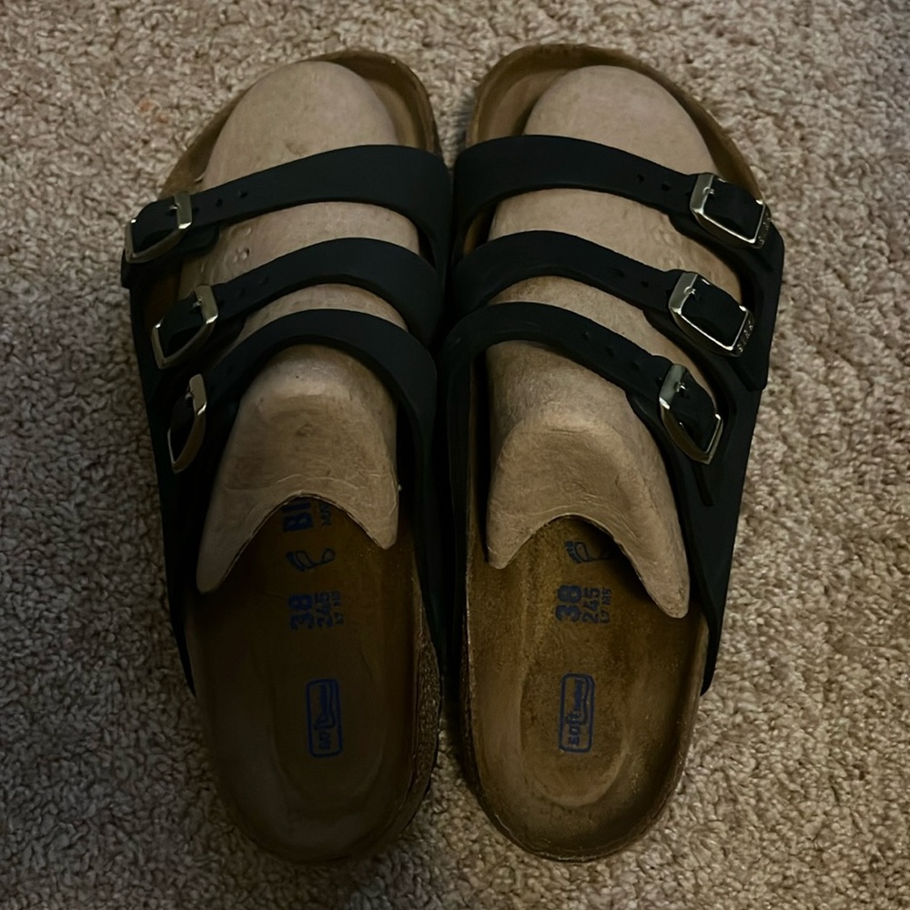 Navy blue 3 strap authentic Birkenstocks